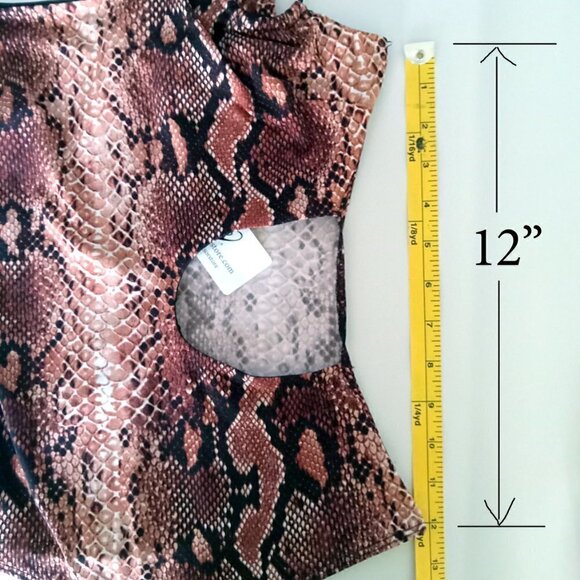 WINDSOR Disco Style One Shoulder Bodysuit Cutout Side in Rust Snake Color Size S - Picture 11 of 16